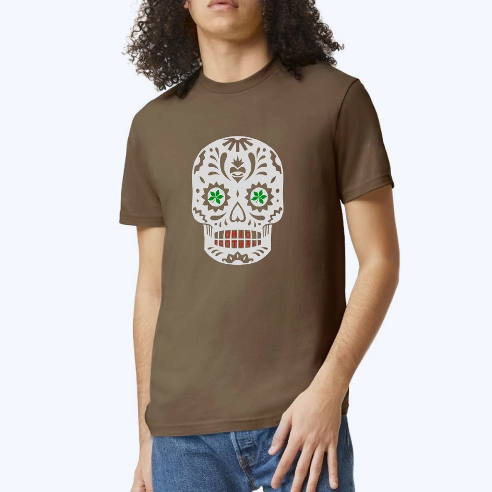 ⭕️🏈🏟 Skull Day of Dead Halloween OSU Adults T- shirt